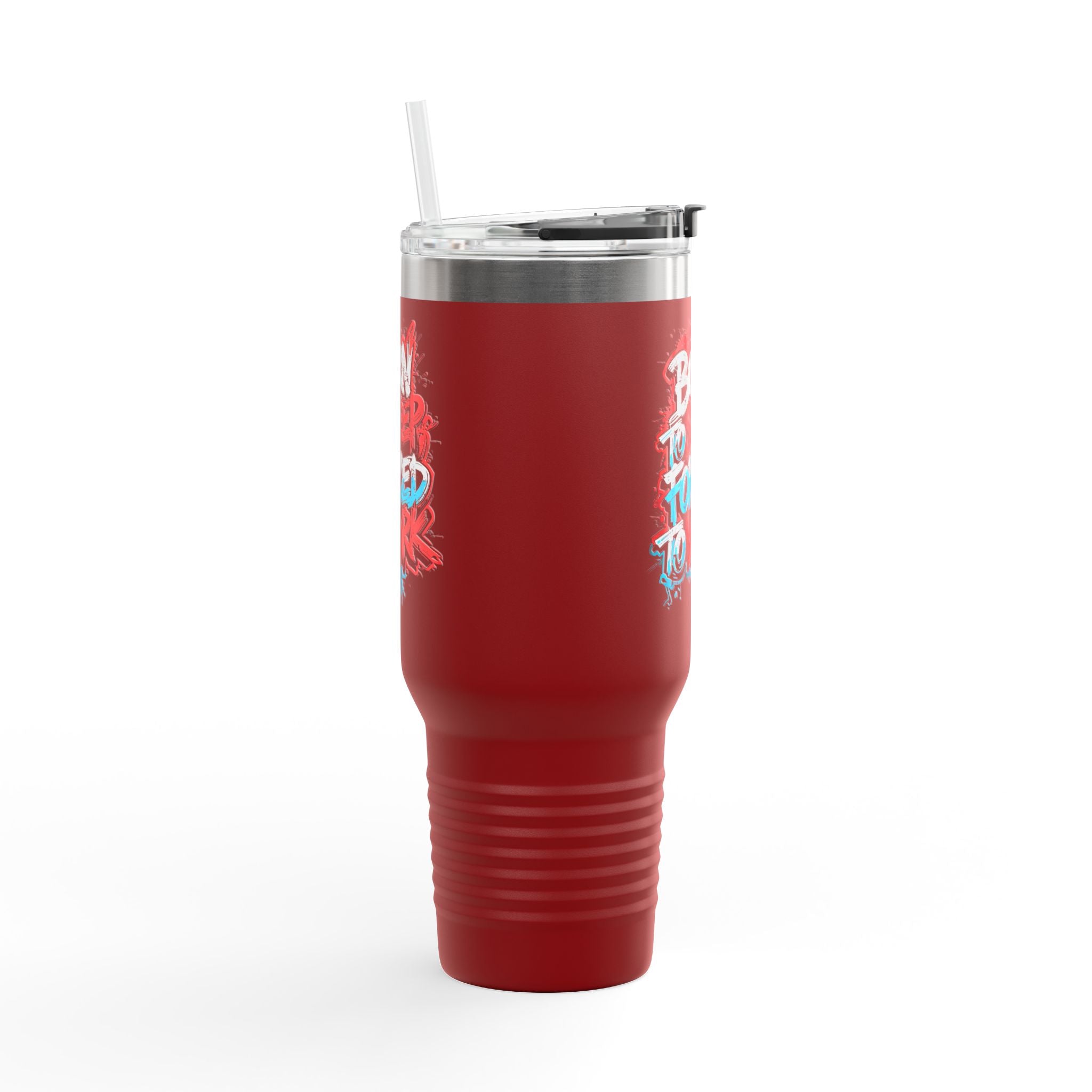 40oz Insulated Travel Mug — 'Born to Sleep, Forced to Work' Graffiti Design