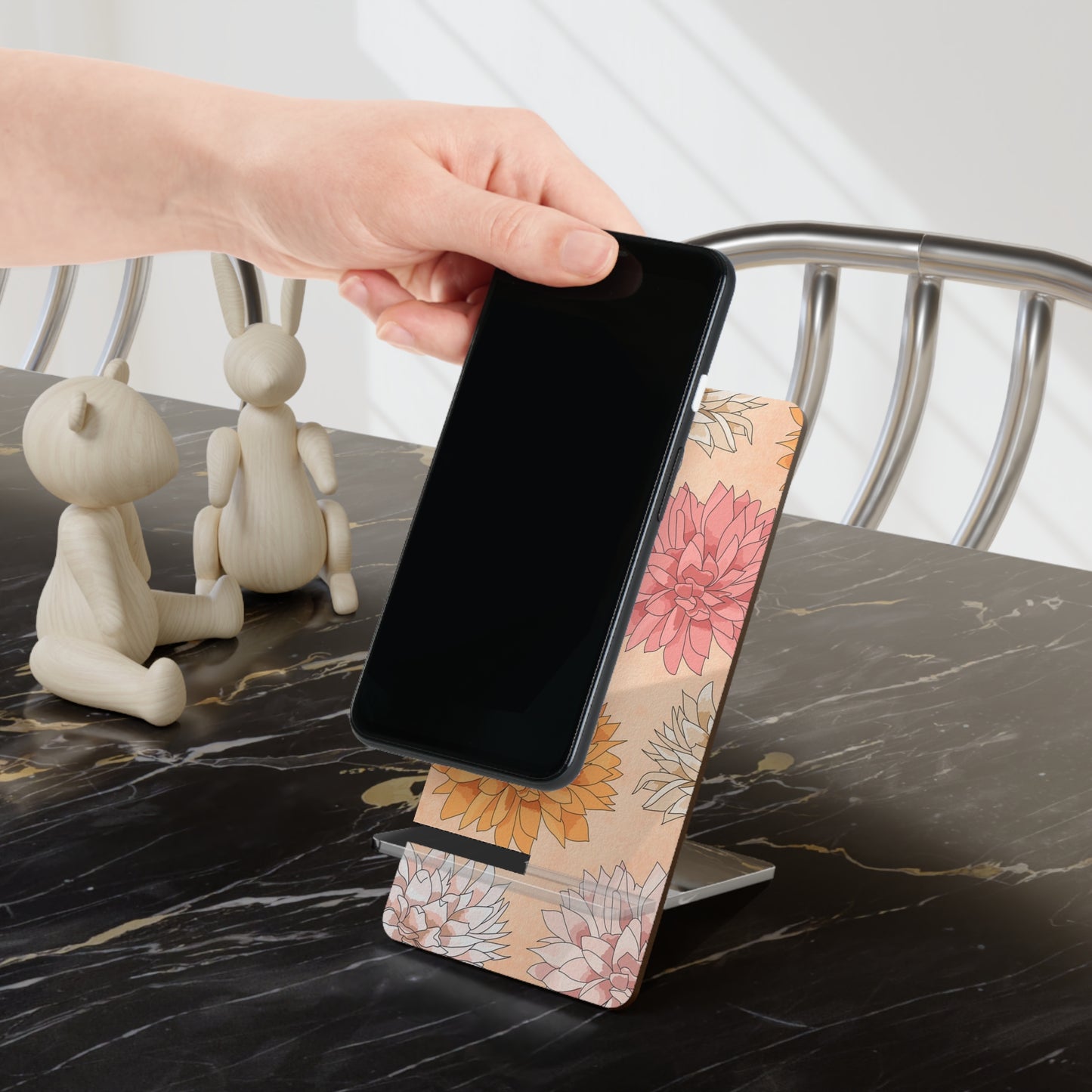 Flower Pattern Mobile Display Stand, Phone Holder, Desk Organizer, Floral Gift, Home Office Decor, Cute Tech Accessory