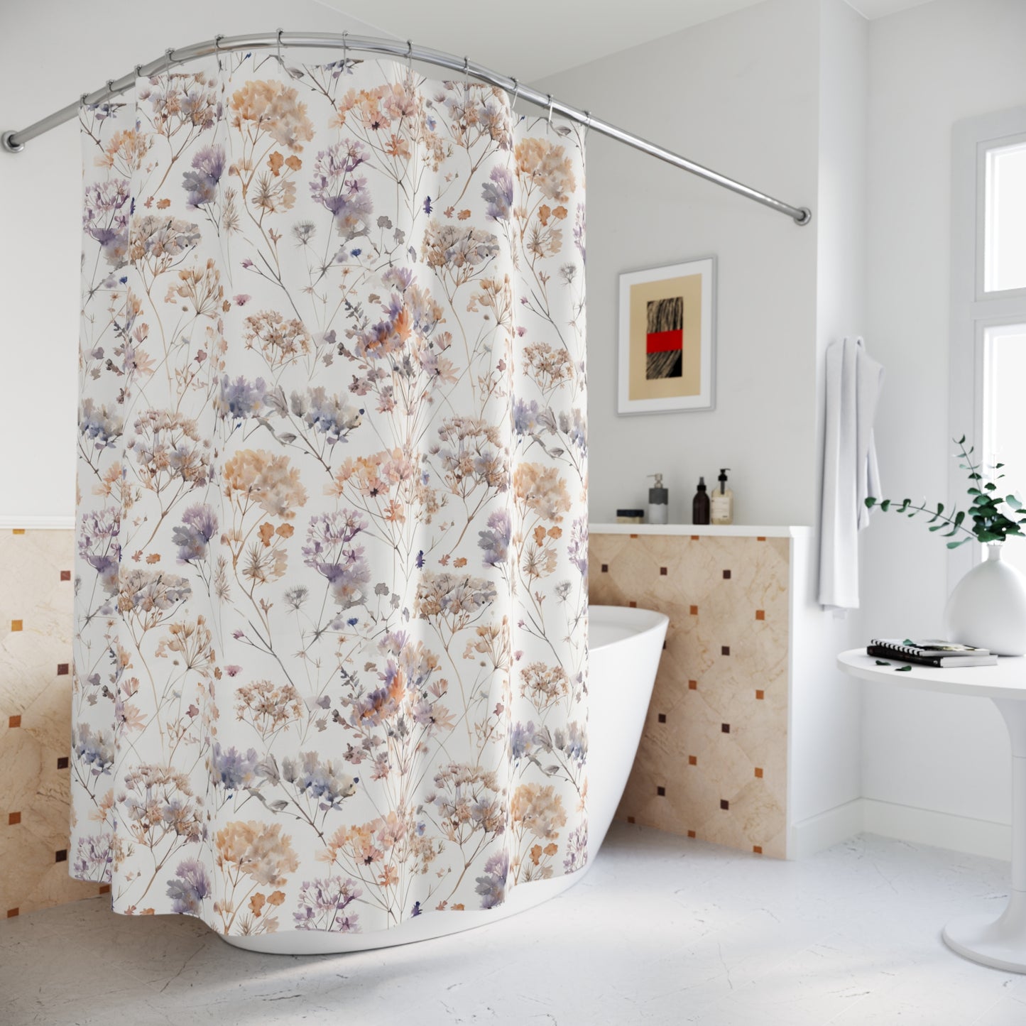 Shower Curtain — Soft Pastel Wildflower Floral Bathroom Curtain