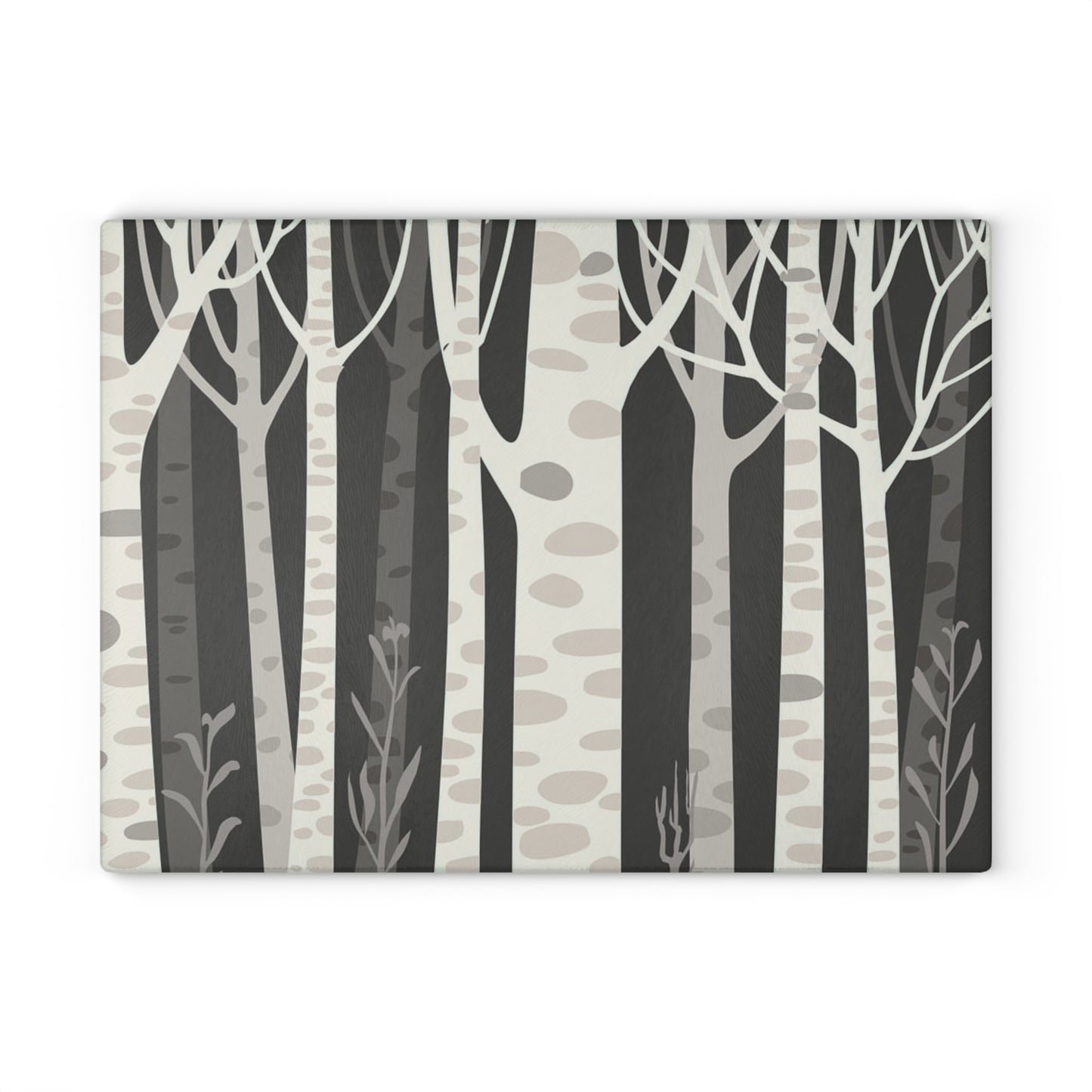 Birch Forest Glass Cutting Board – Monochrome Woodland Kitchen Decor