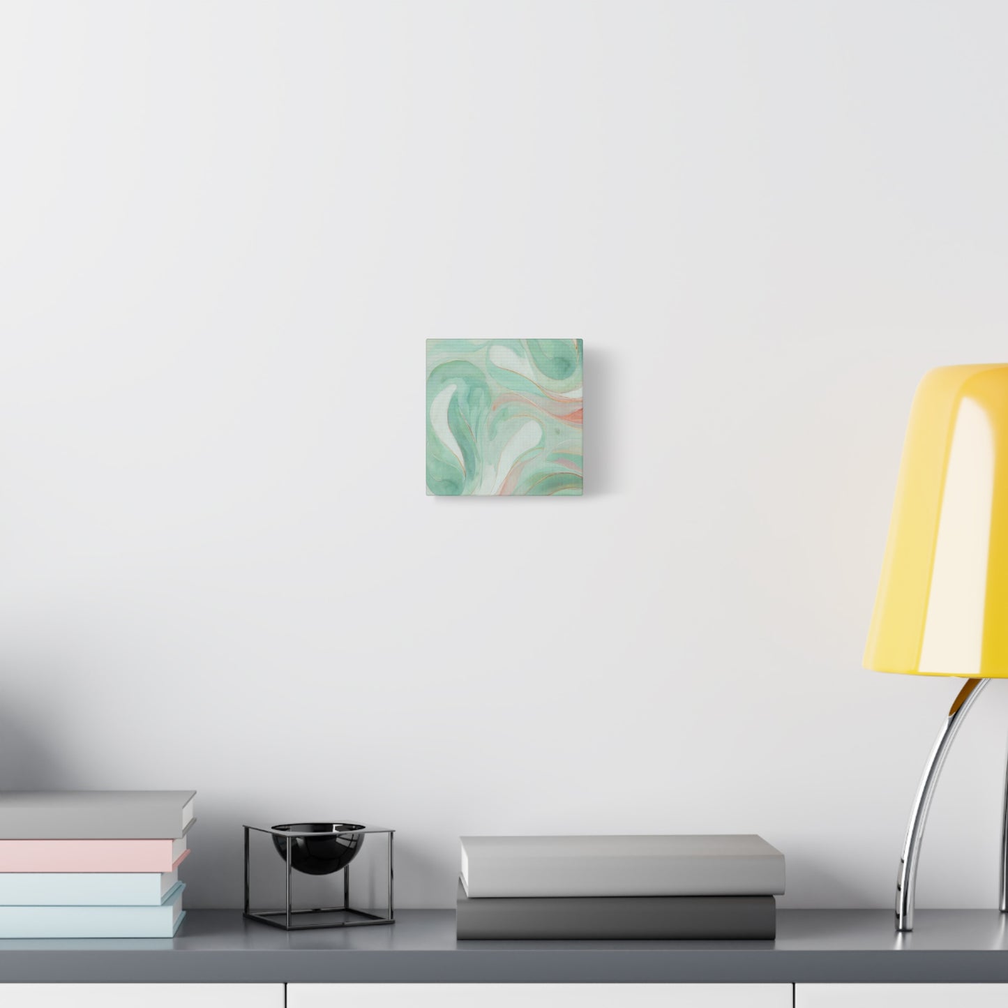Abstract Green Marble Canvas Print — Teal & Coral Swirl Wall Art