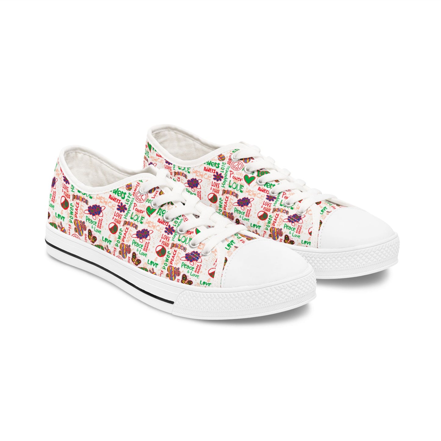 Low Top Sneakers — Retro Peace & Love Floral Pattern