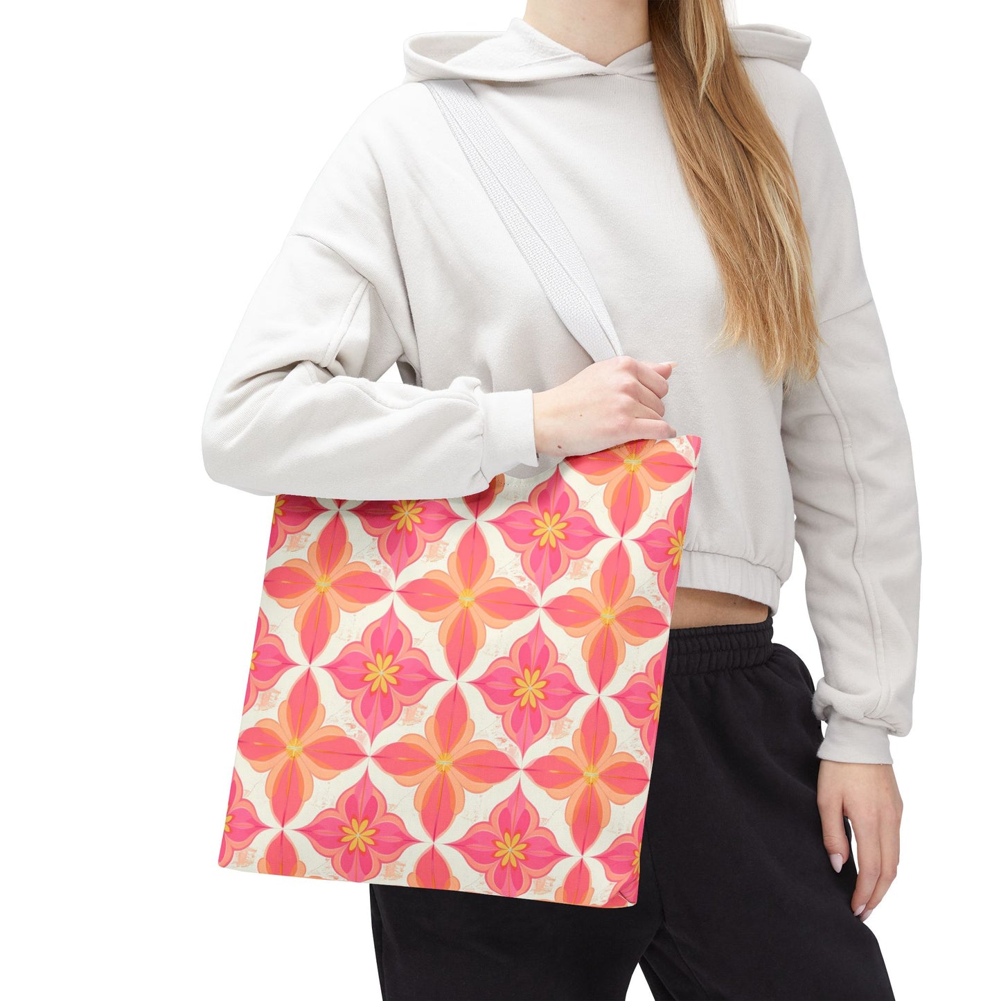Pink Floral Geometric Tote Bag —  Reusable Shopper