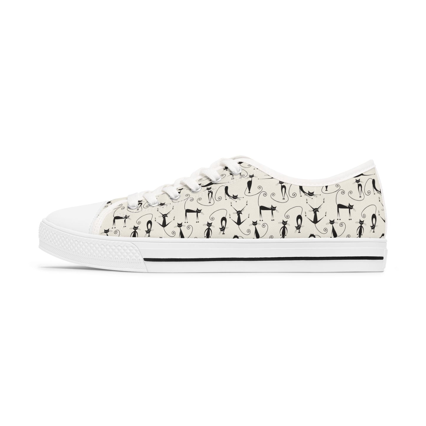 Low Top Sneakers — Vintage Black Cat Pattern Women’s Canvas Shoes