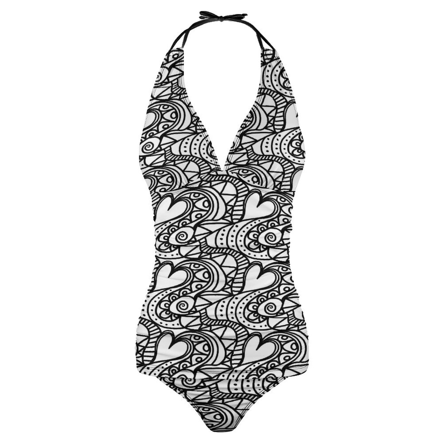 2-Piece Women's Halter Tankini Black and White
