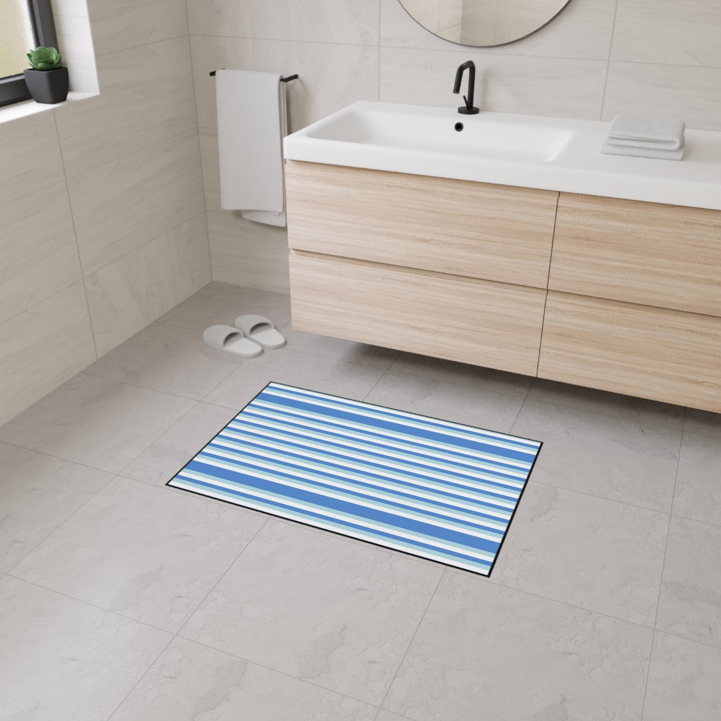 Striped Blue Heavy-Duty Floor Mat — Durable Non-Slip Entry Rug