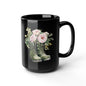 Floral Combat Boots Black 15oz Mug — Rustic Military Flower Coffee Cup