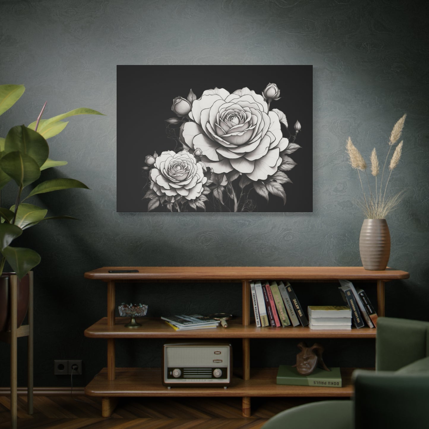 Monochrome Rose Canvas Print — Black & White Floral Wall Art