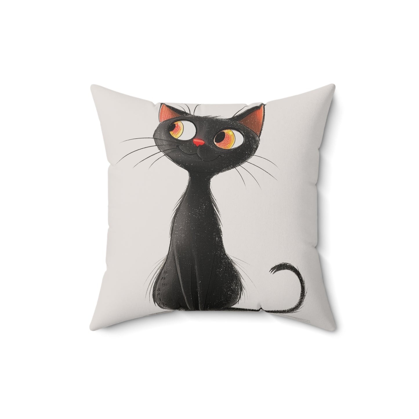 Cute Black Cat Throw Pillow — Whimsical Kitten Decorative Cushion