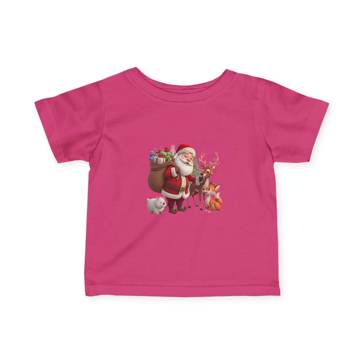 Infant Tee — Cute Santa with Reindeer Christmas Holiday Shirt for Babies