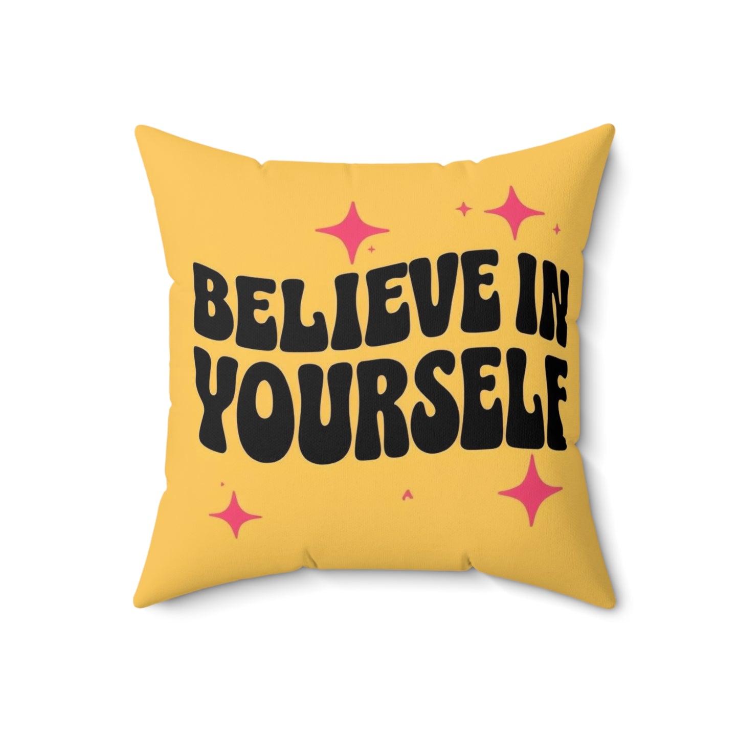 Believe In Yourself Motivational Throw Pillow — Yellow Inspirational Accent Pillow
