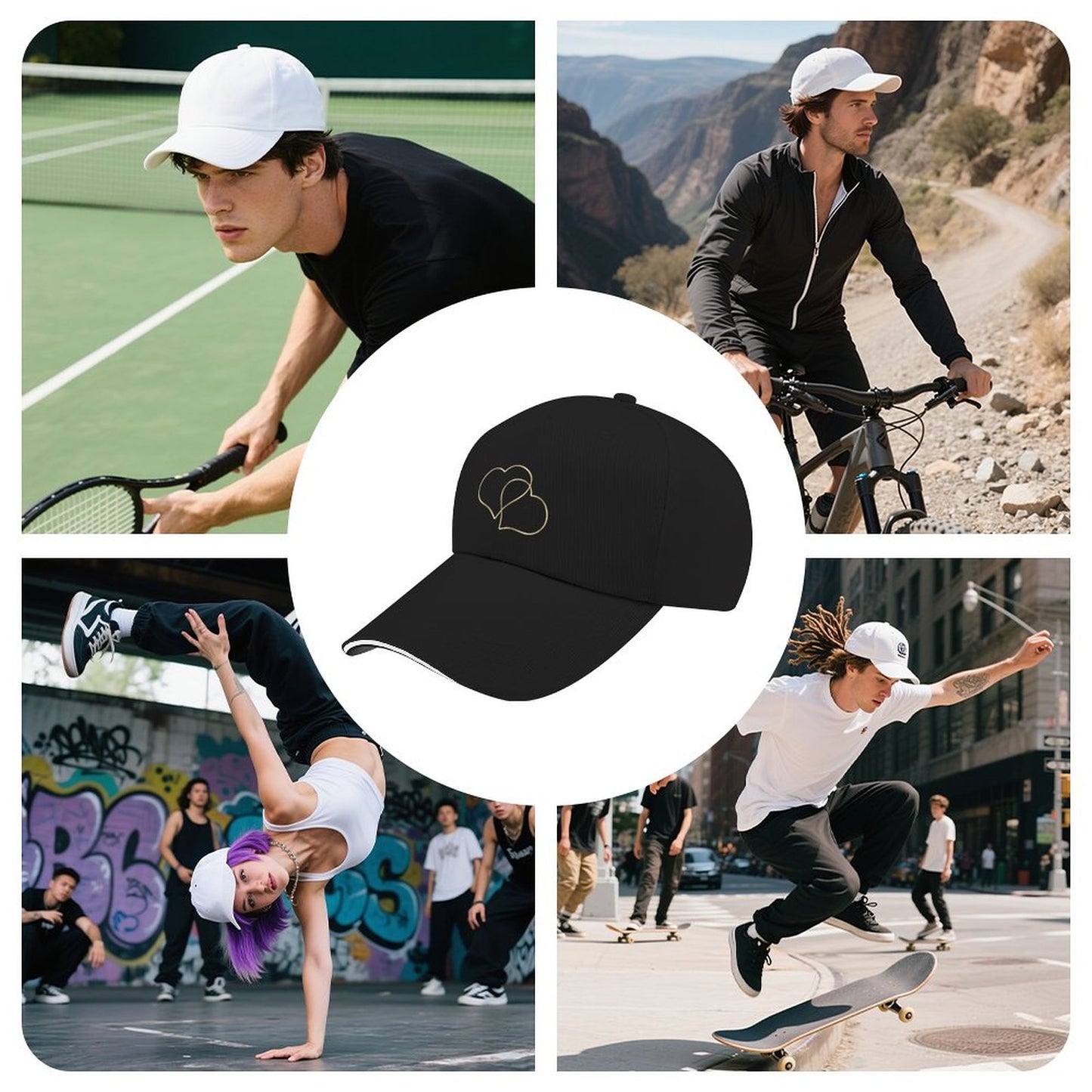 Baseball Cap for Men Women Curved Visor Sandwich -Gold Hearts