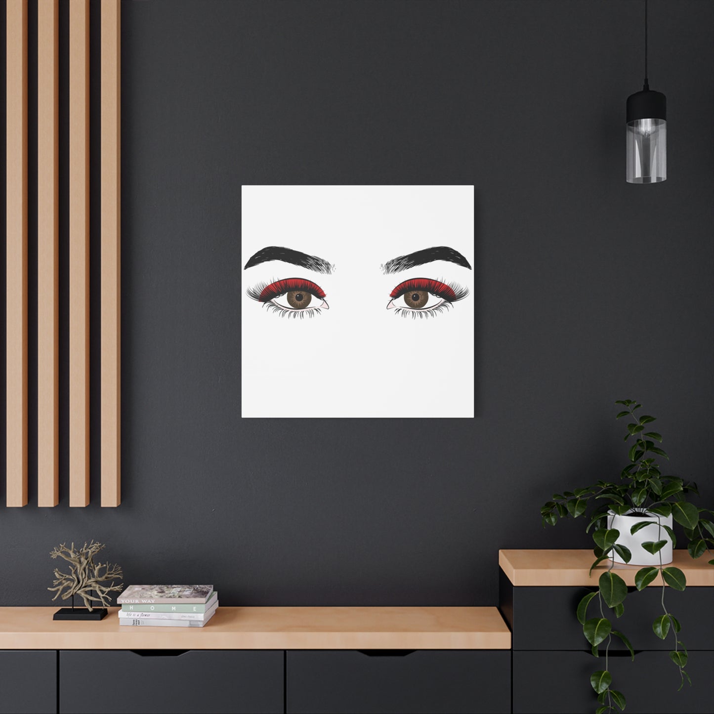 Red Lashes Wall Art Canvas — Glam Eyes Makeup Decor