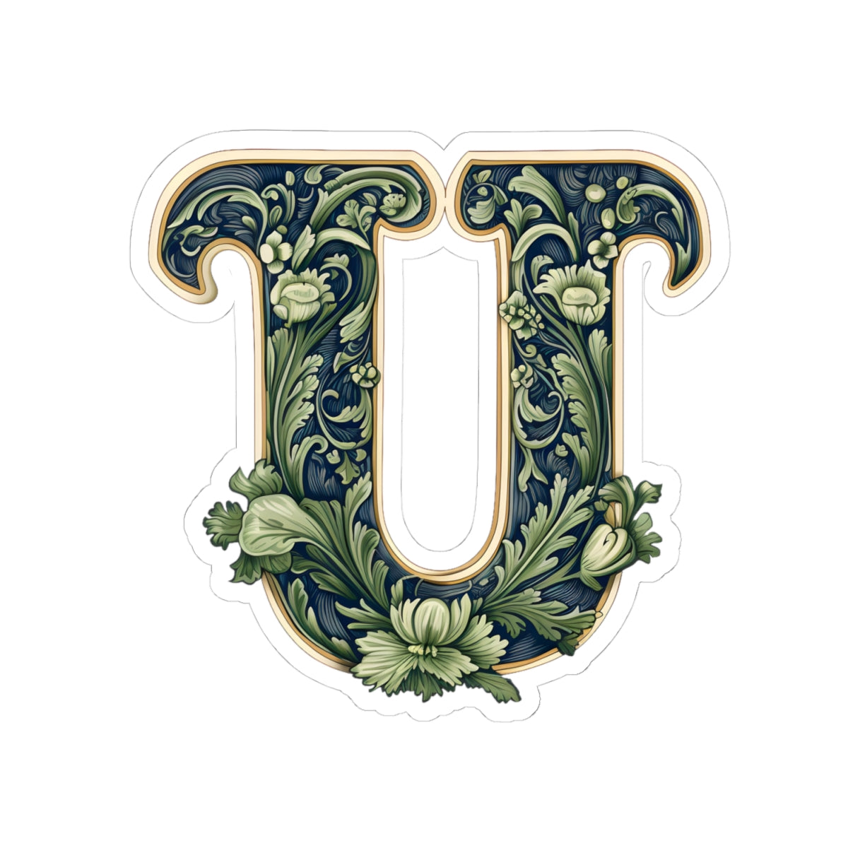 Floral Ornate Letter U Sticker — Vintage Botanical Monogram Kiss-Cut
