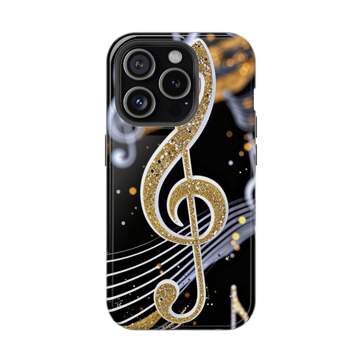 Music Notes Magnetic Impact-Resistant Phone Case — Gold Treble Clef Design