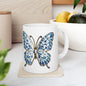 Blue Floral Butterfly Ceramic Mug — Decorative 11oz & 15oz Coffee Cup