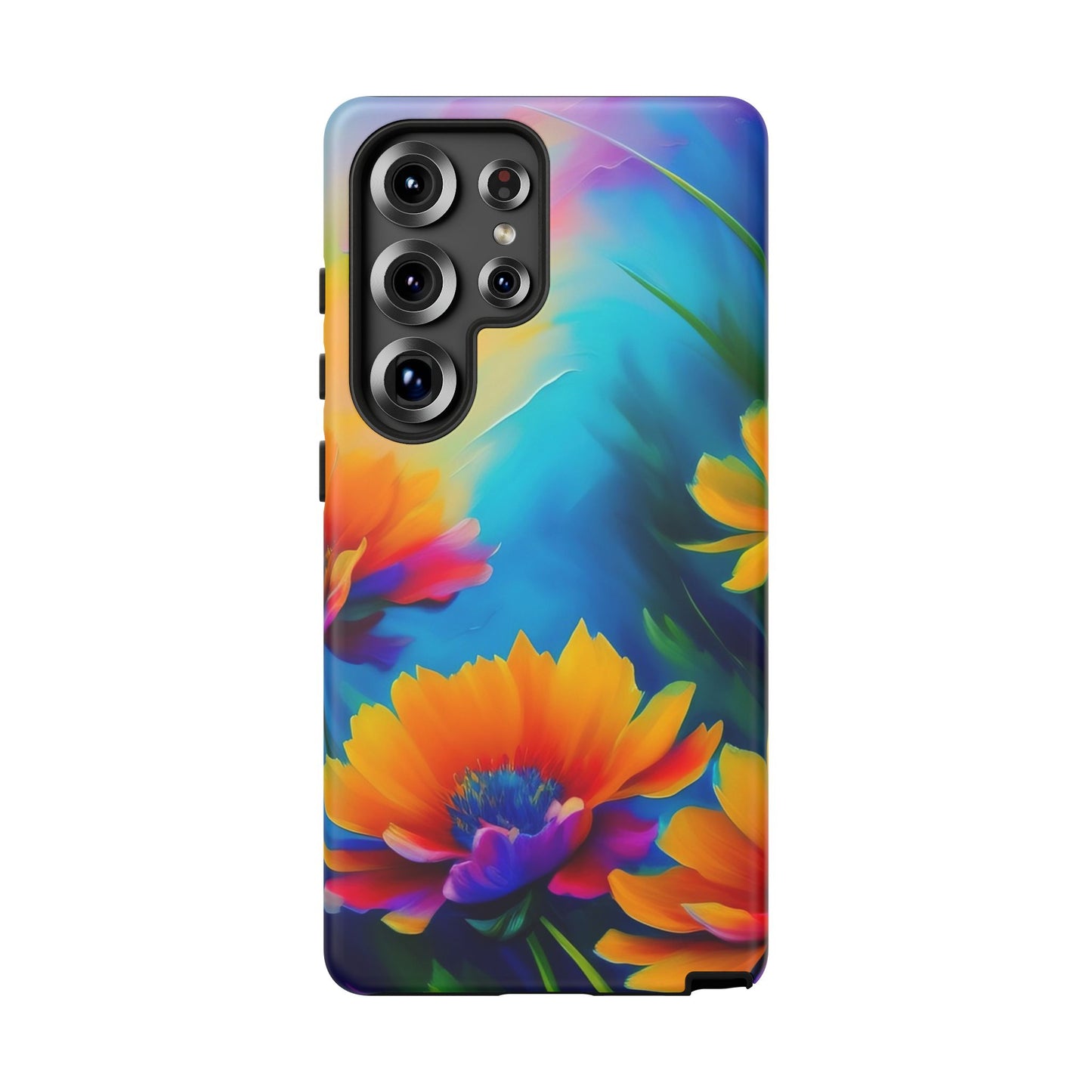 Floral Burst Tough Phone Case — Vibrant Watercolor Flowers Protective Cover