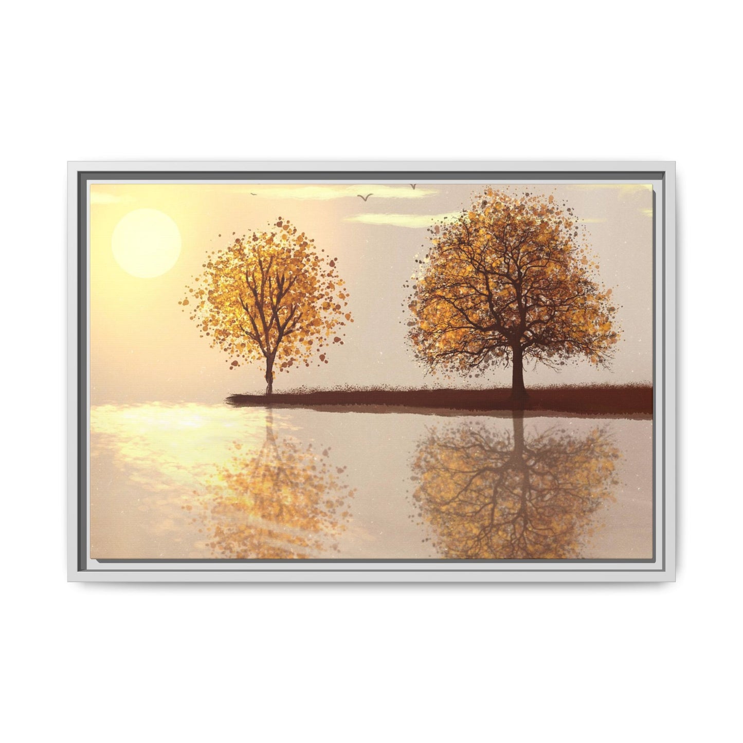 Framed Matte Canvas Wall Art — Golden Autumn Trees Reflection