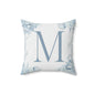 Monogram M Floral Pillow — Blue Initial Throw Pillow with insert