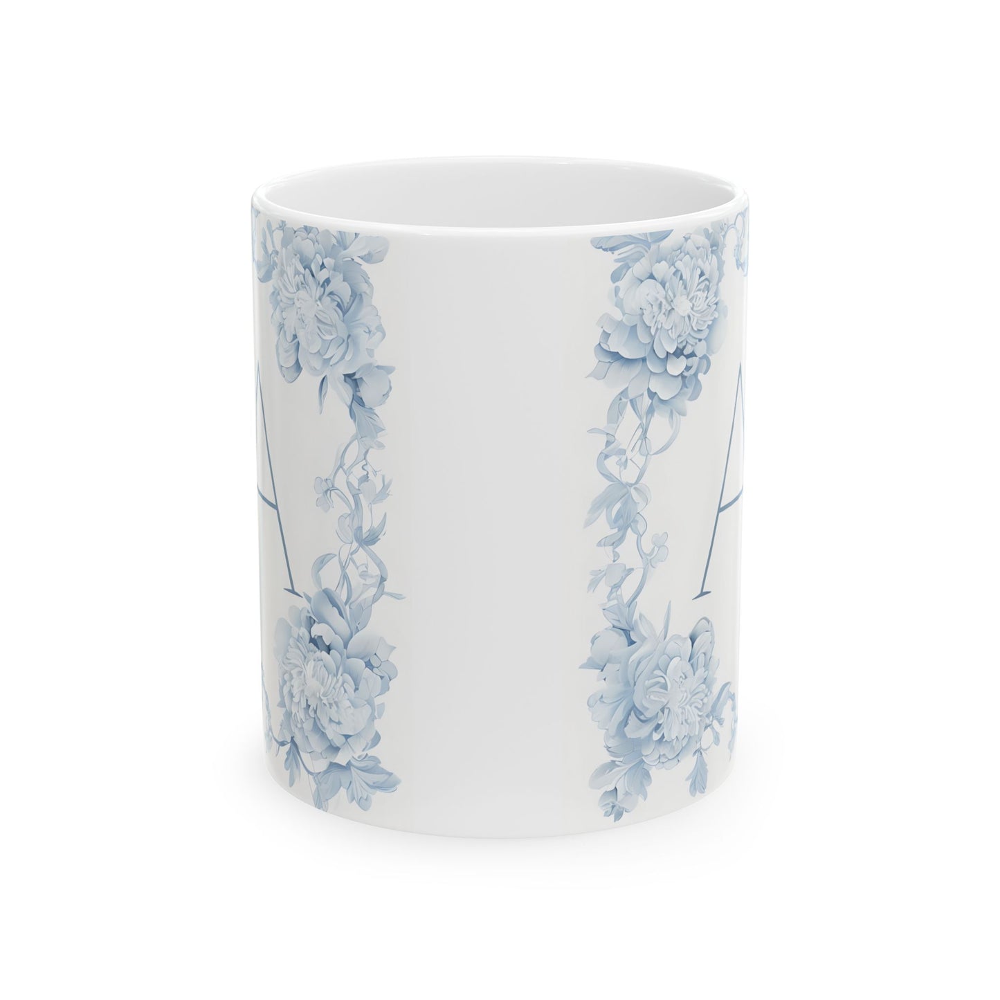Blue Floral Monogram Ceramic Mug (11oz/15oz)
