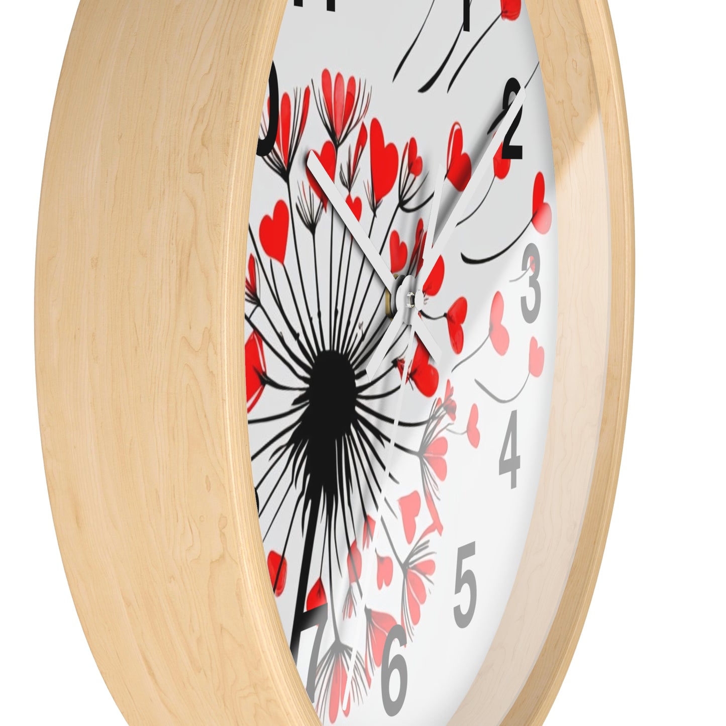 Heart Dandelion Wall Clock — Romantic Red Heart Seeds Decorative Clock