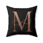 Monogram M Square Pillow — Elegant Rose Gold Letter on Black Accent Pillow