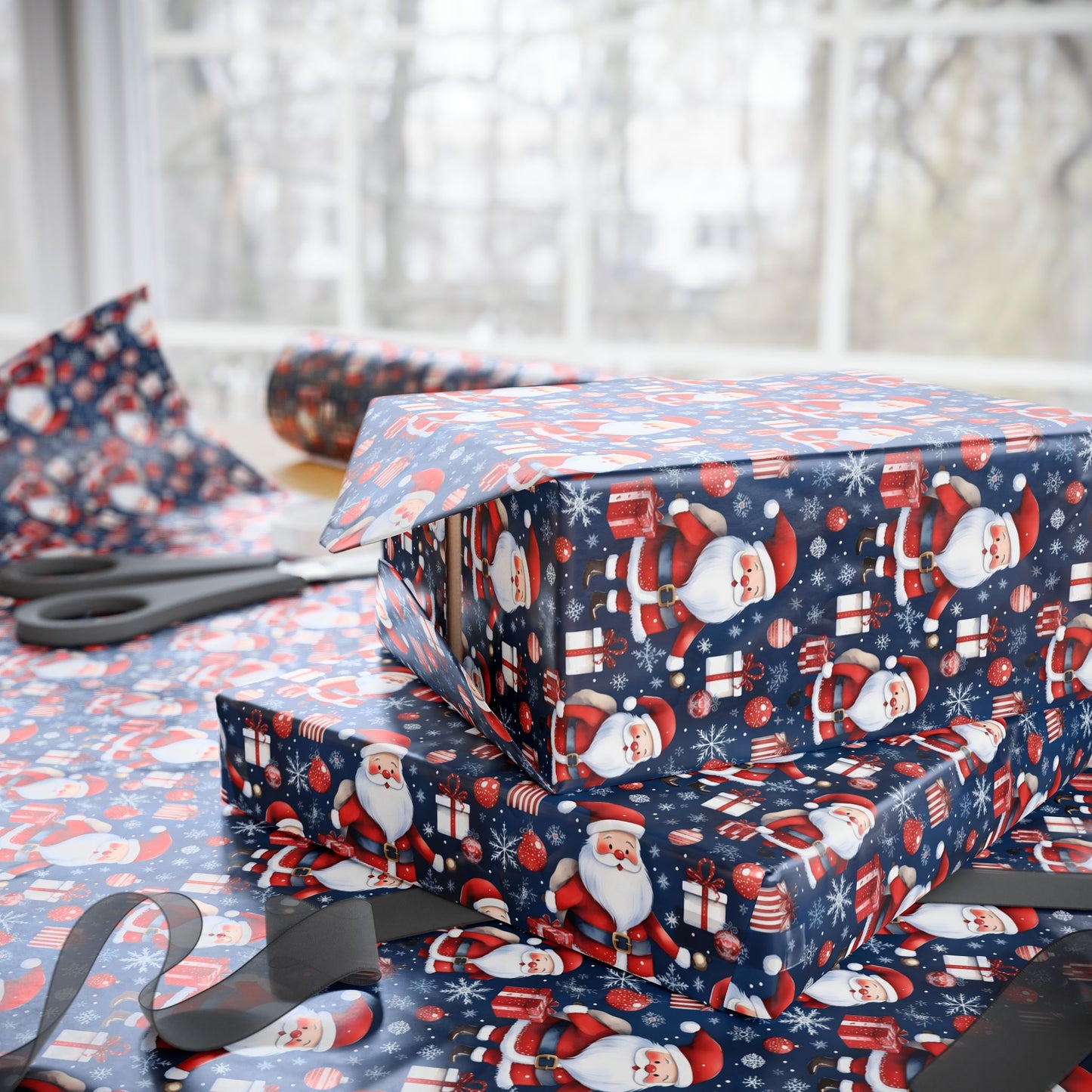 Santa Pattern Wrapping Paper Roll — Festive Christmas Gift Wrap