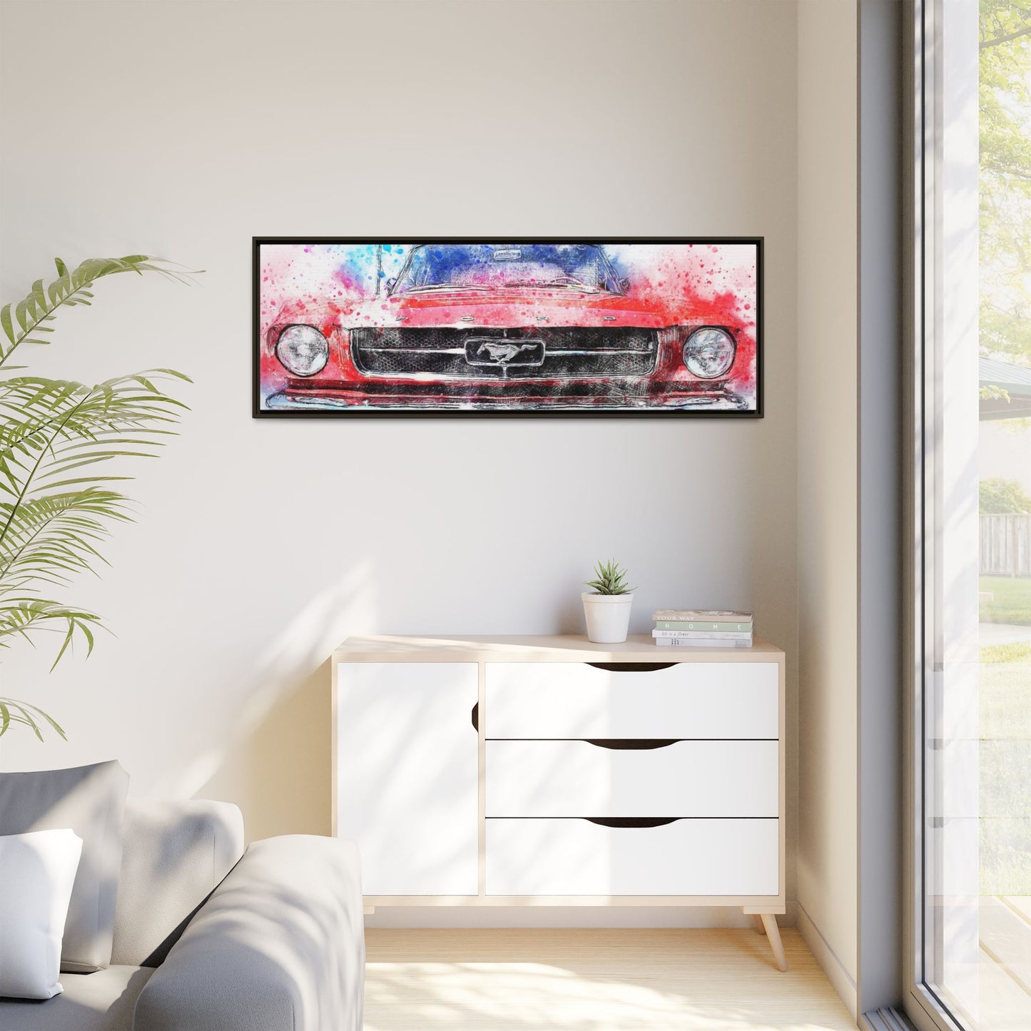 Matte Canvas, Framed Mustang Car