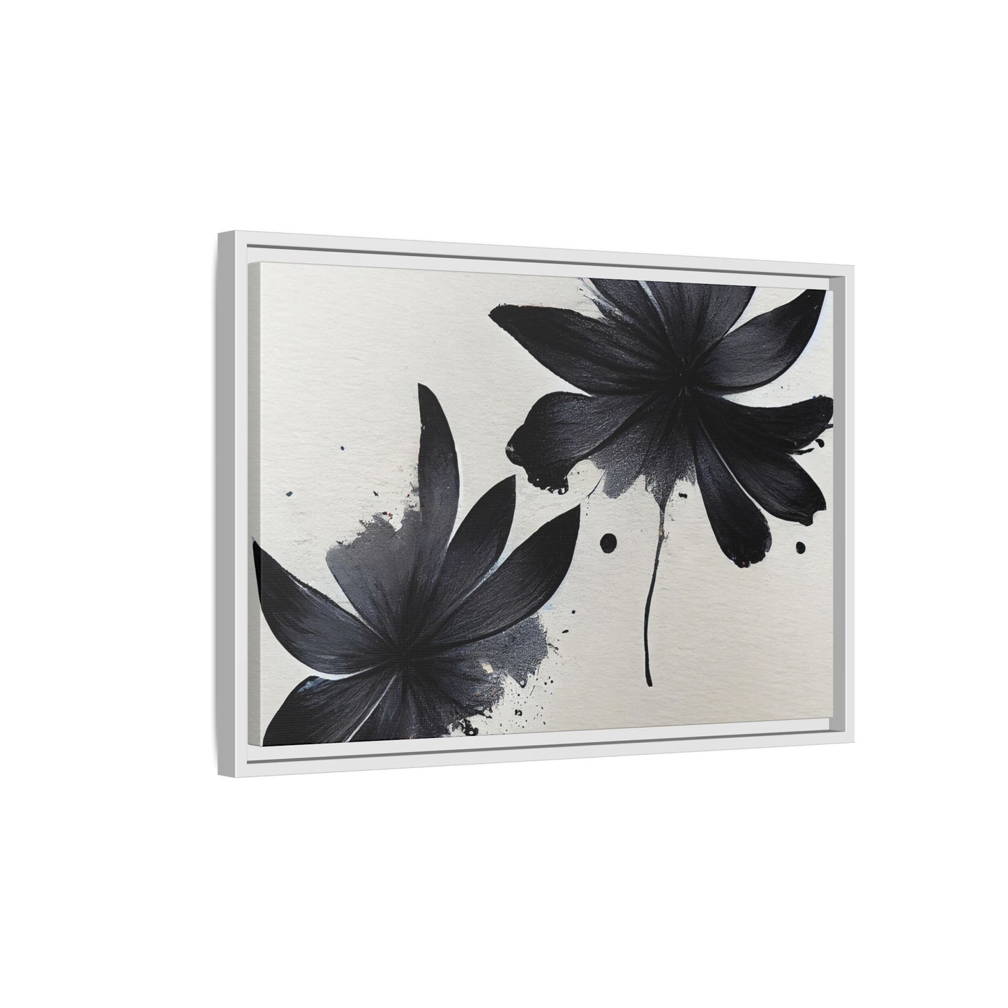 Framed Black Floral Matte Canvas Wall Art — Monochrome Botanical Print