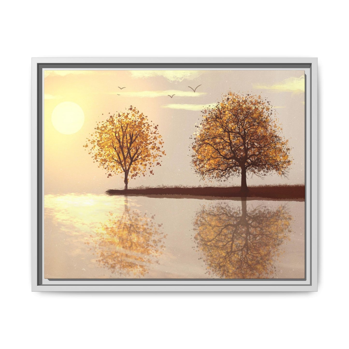 Framed Matte Canvas Wall Art — Golden Autumn Trees Reflection
