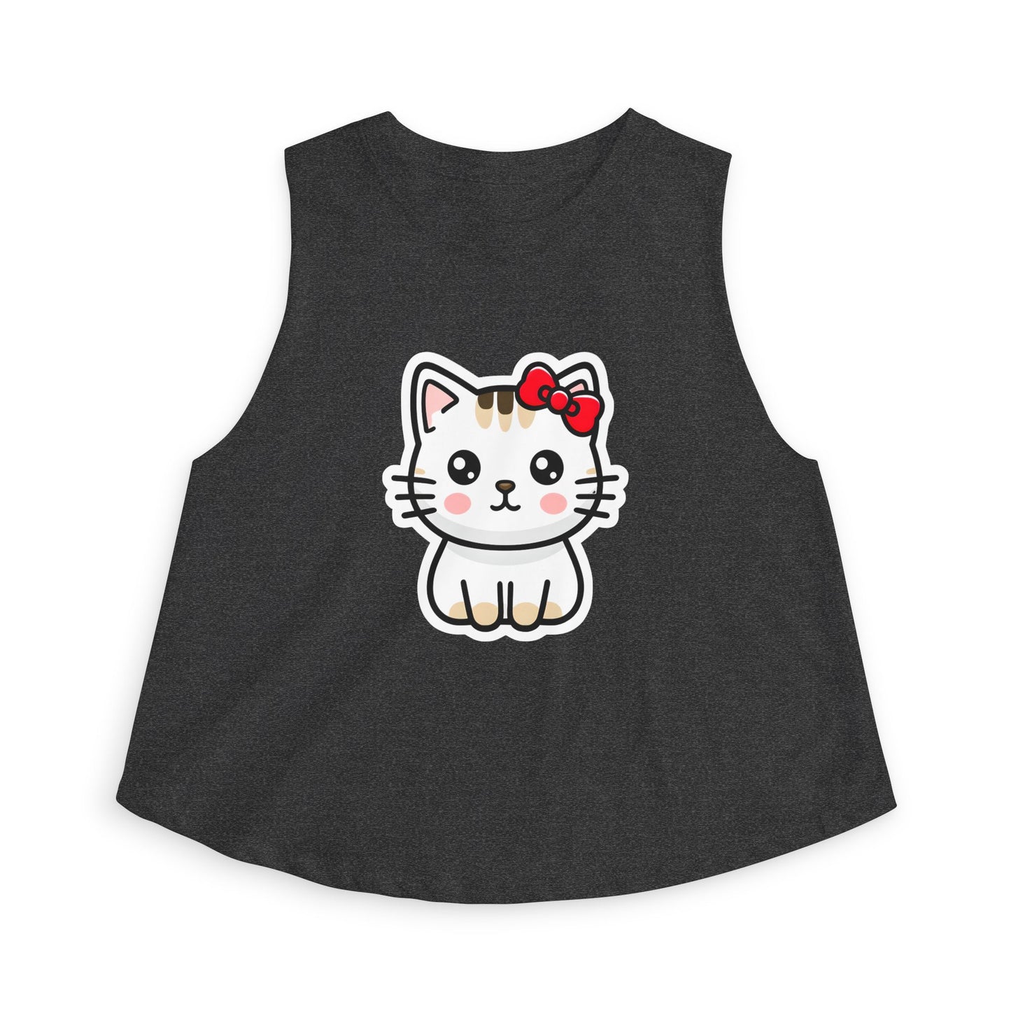 Kawaii Kitty Bow Crop Top — Cute Cat Graphic Women's Tank