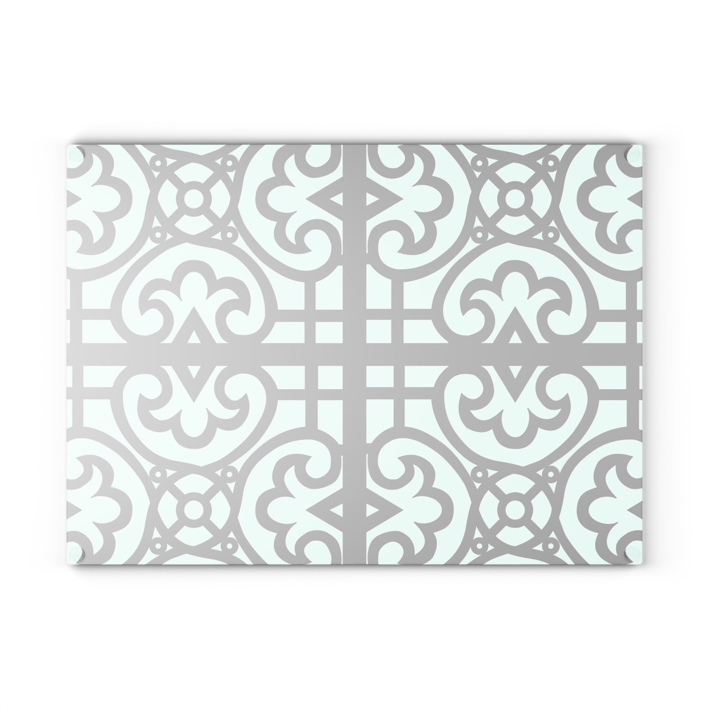 Glass Cutting Board — Decorative Moroccan Tile Pattern in Mint & Black