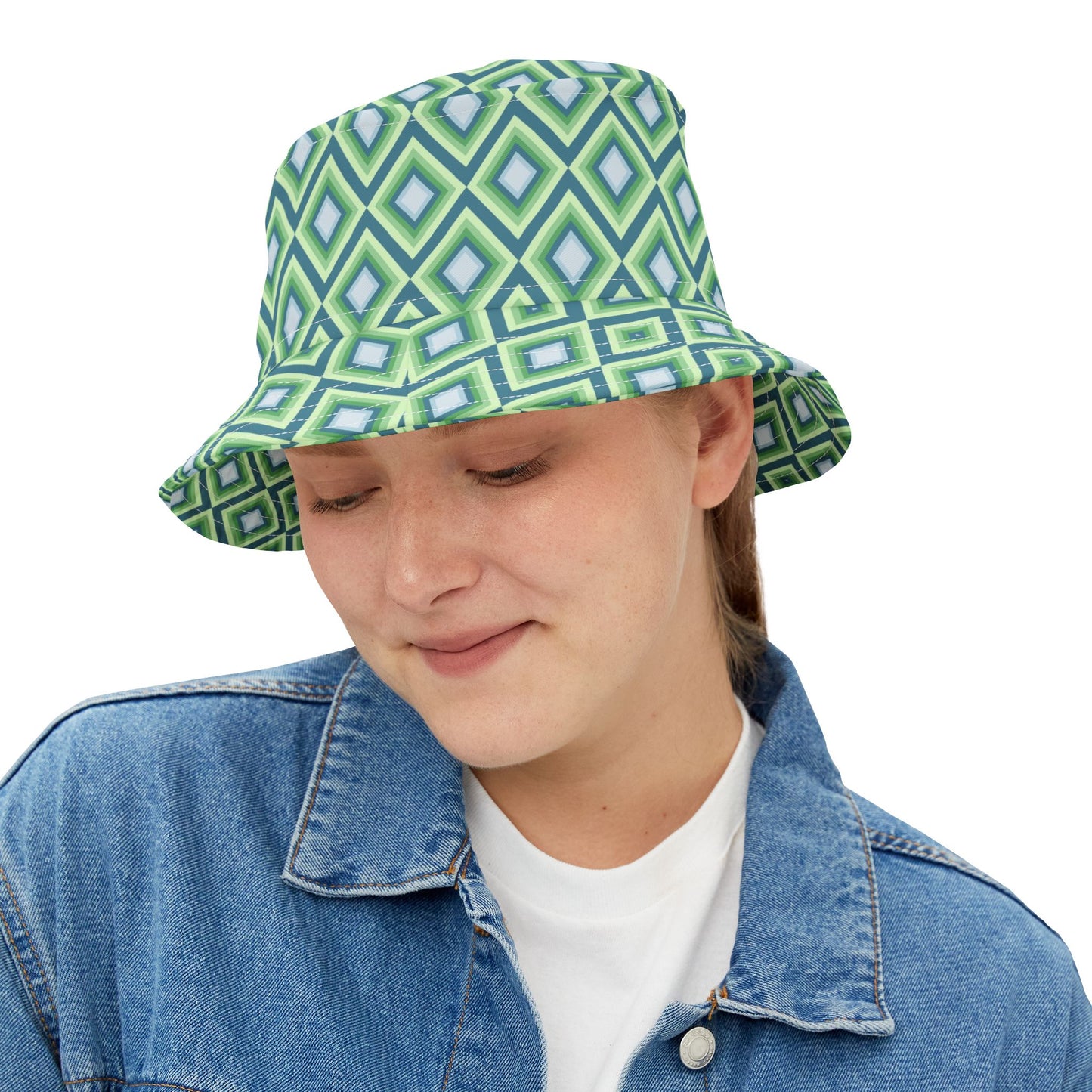 Green Geometric Diamond Pattern Bucket Hat