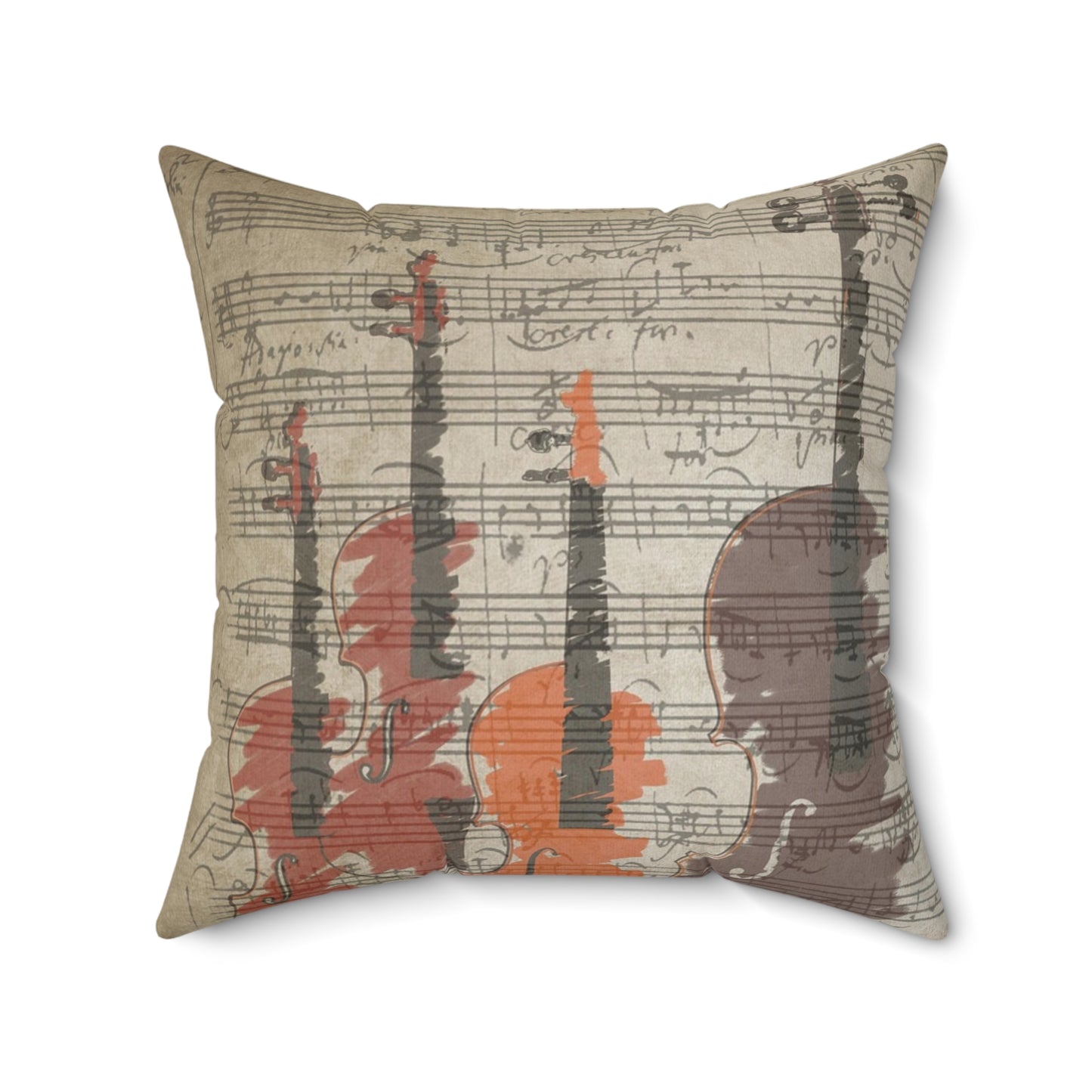 Violin Sheet Music Decorative Pillow — Rustic Orchestra Instrument Throw Pillow