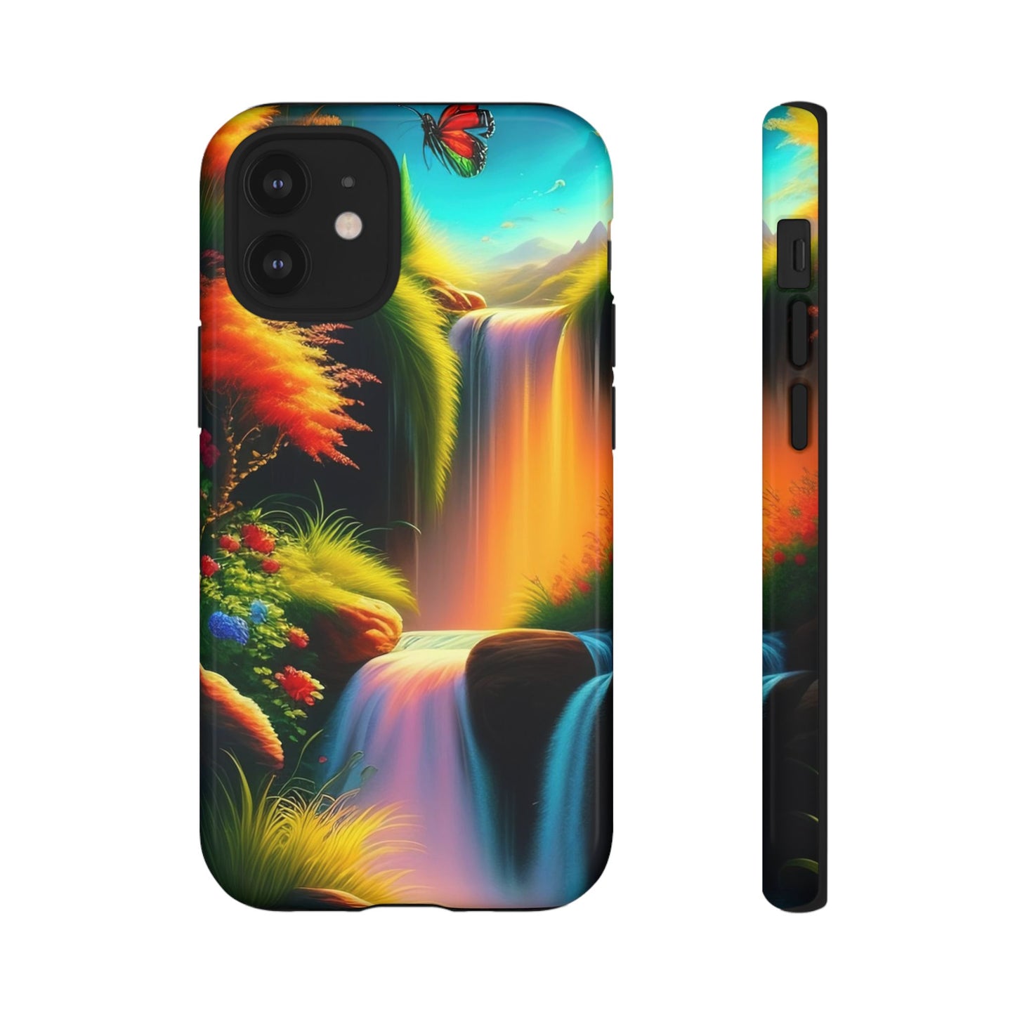 Phone Case - Vibrant Waterfall Landscape with Butterfly | Colorful Nature Protective Case