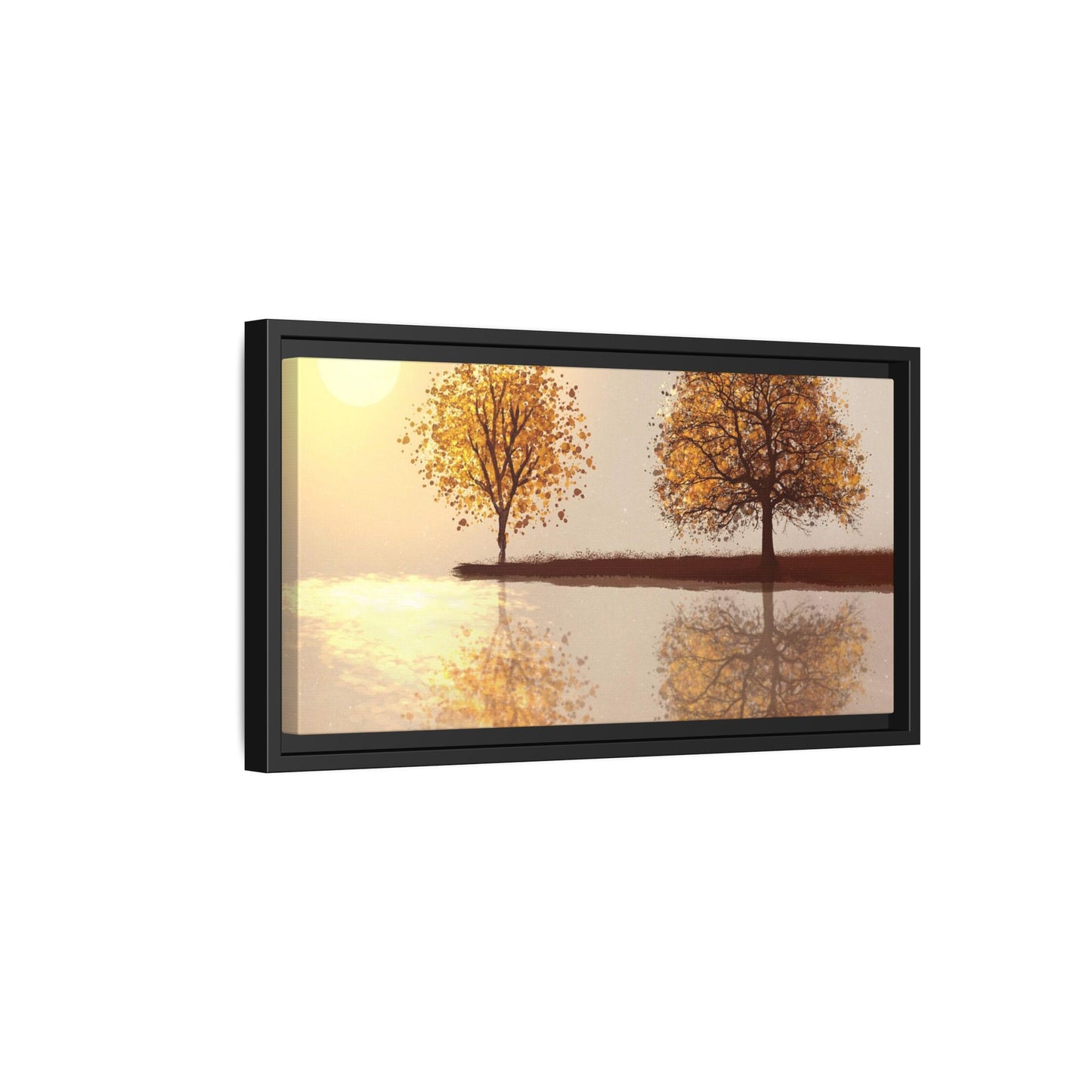 Framed Matte Canvas Wall Art — Golden Autumn Trees Reflection