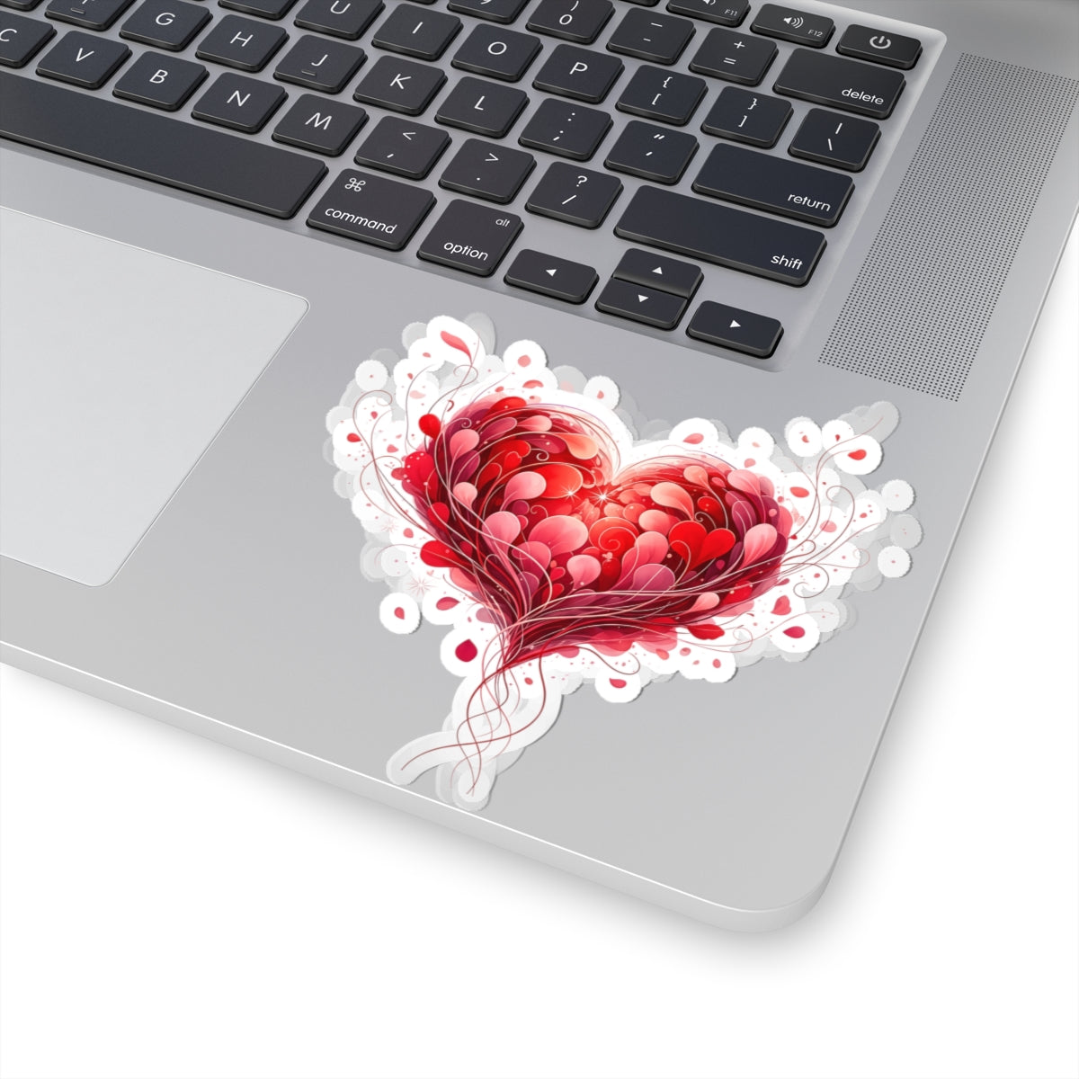 Heart Floral Kiss-Cut Sticker — Red Romantic Love Laptop Decal