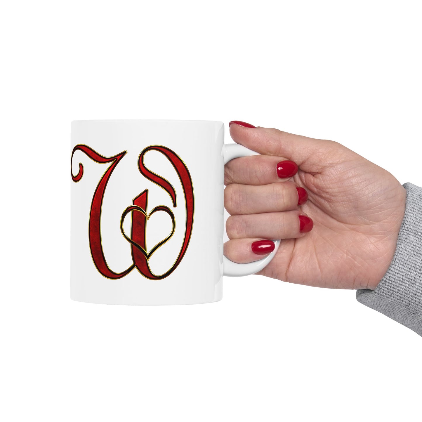 Monogram Script Ceramic Mug – Elegant Red Lettering (11oz & 15oz)