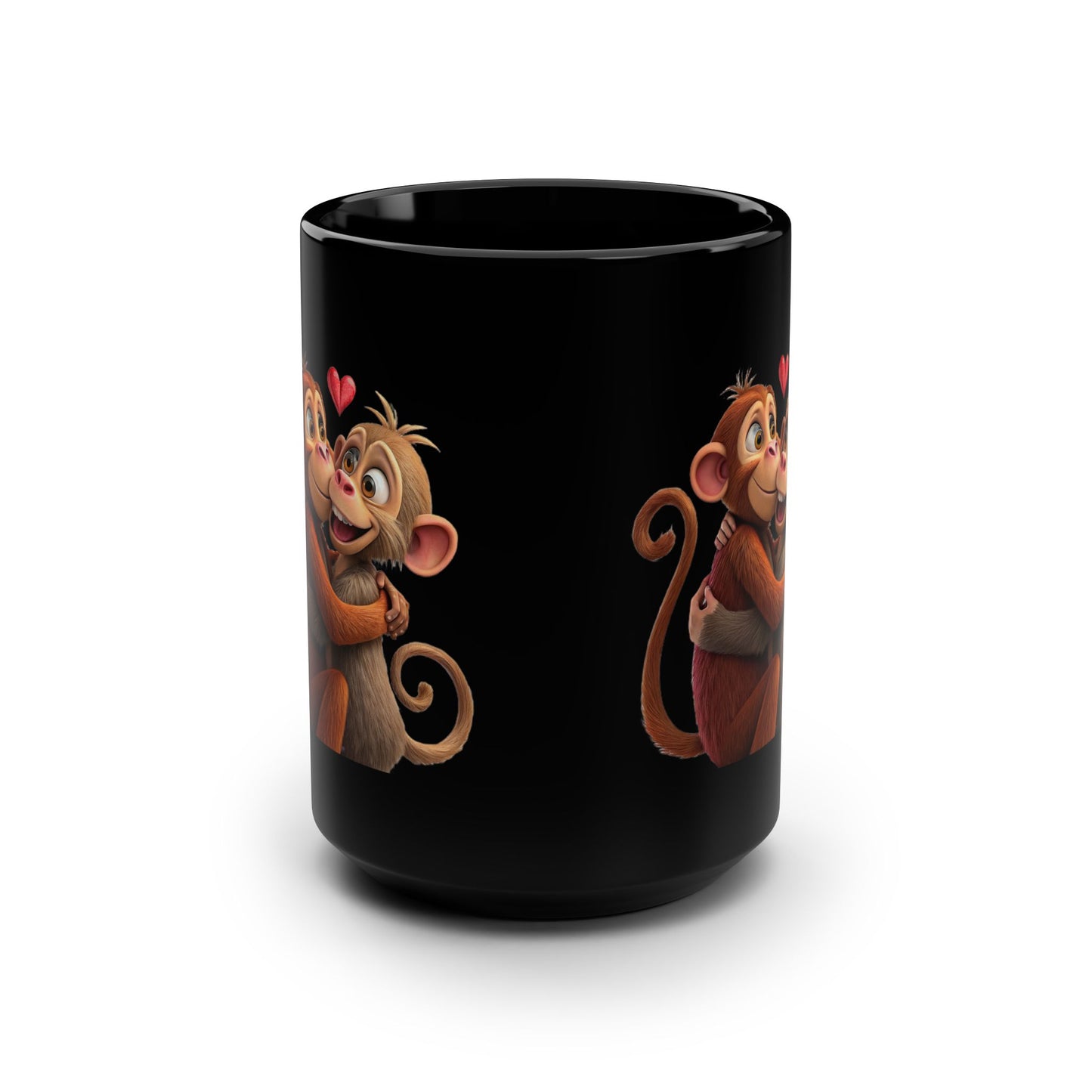 Cute Monkey Couple Black 15oz Coffee Mug — Romantic Valentine’s Gift