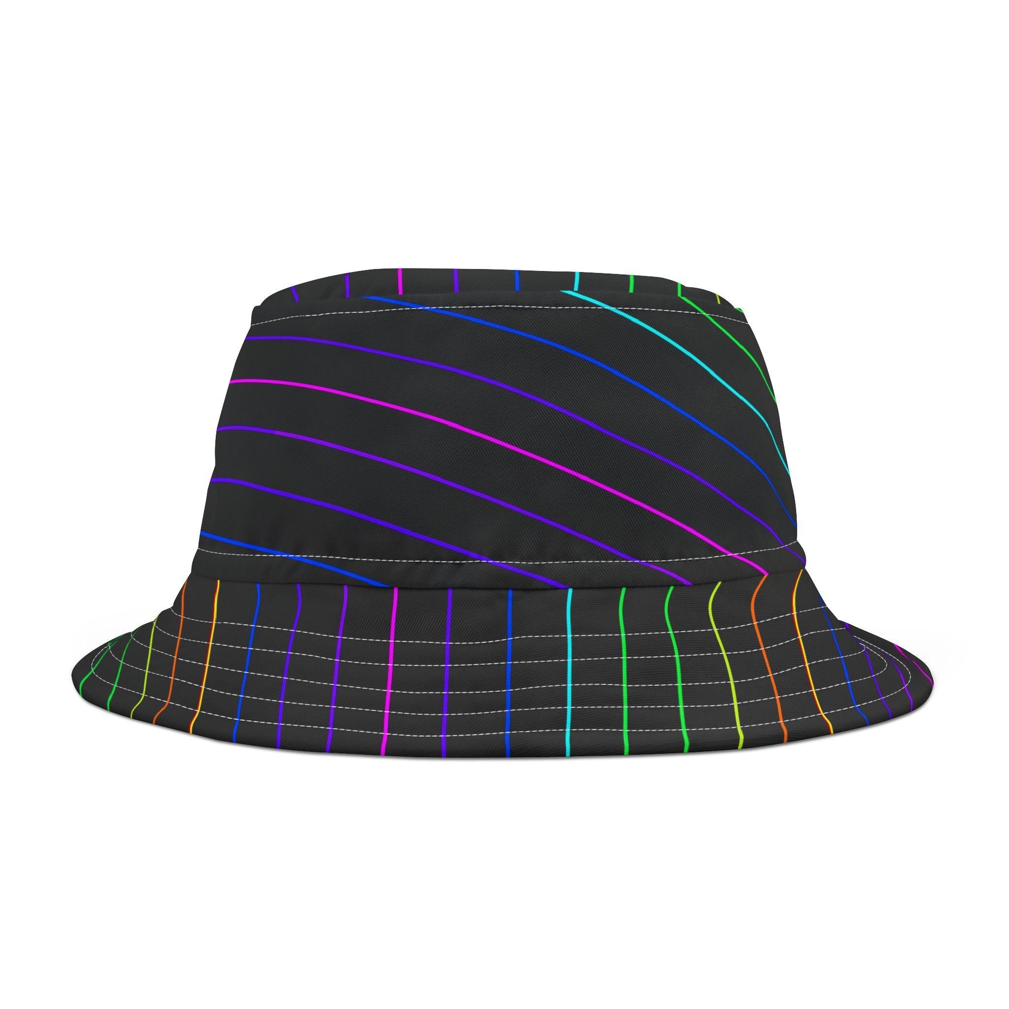Neon Stripe Bucket Hat — Rainbow Lines Pattern AOP