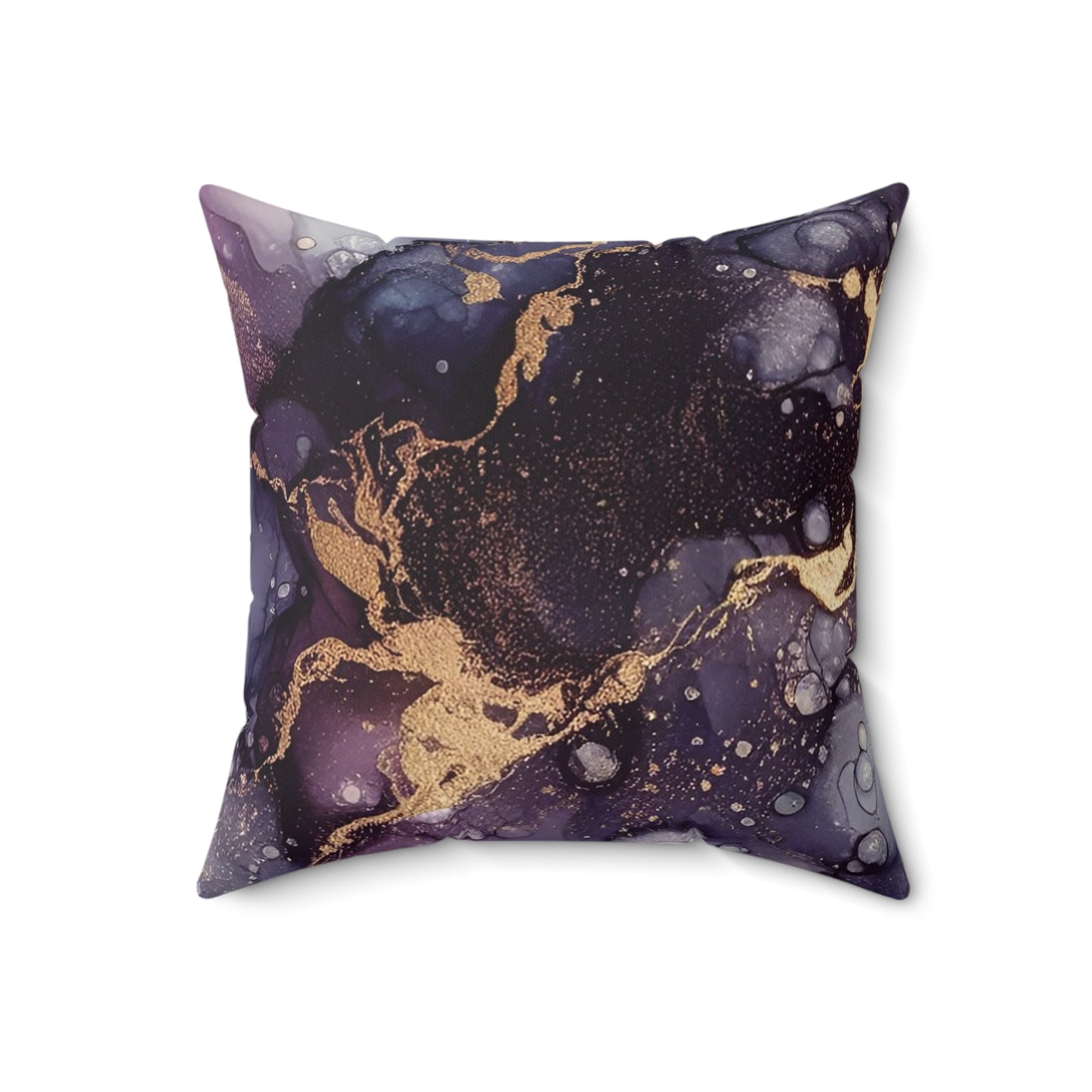 Purple Marble Accent Pillow — Abstract Ink & Gold Veining Decorative Throw Pillow