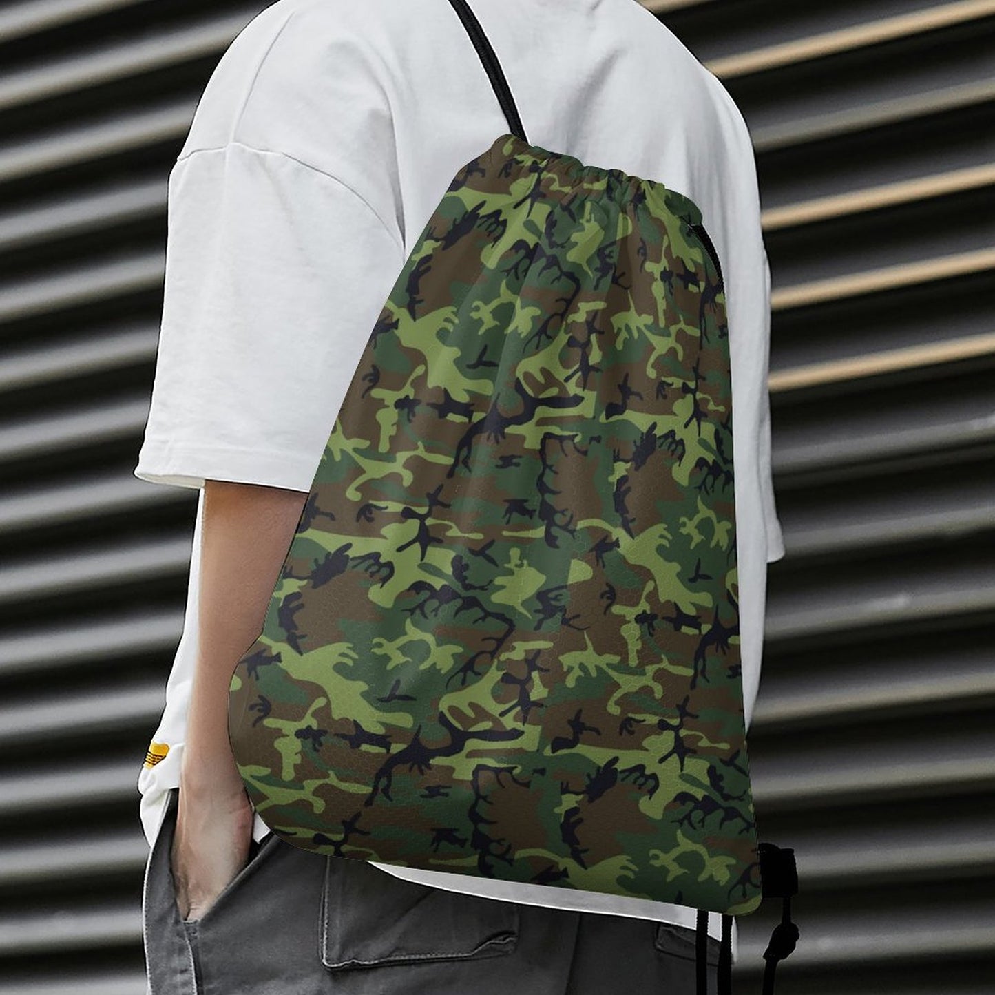 Camo Drawstring Bags with Waffle Cloth Designs