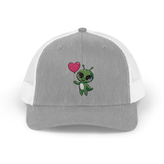 Sparkly Alien Love Snapback Trucker Cap - Fun Gift for Friends, Outdoor Activities, Festivals, Casual Wear, Adjustable