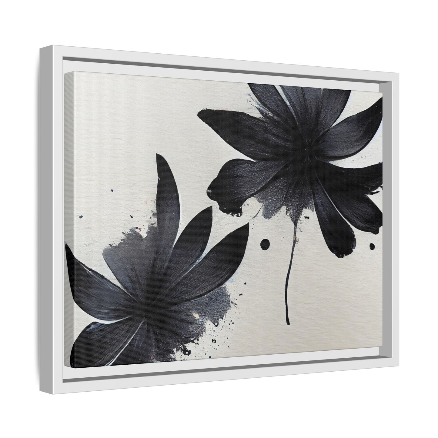 Framed Black Floral Matte Canvas Wall Art — Monochrome Botanical Print