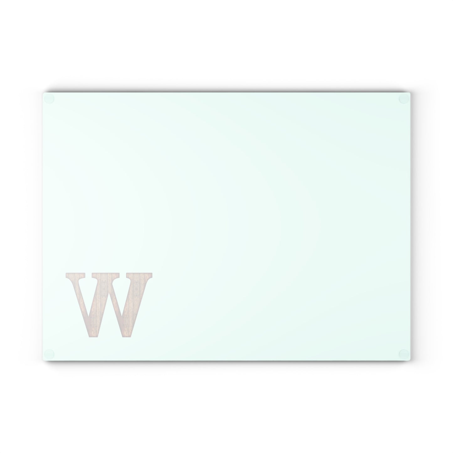 Monogram Glass Cutting Board — Mint or Clear Tempered Glass with Wood 'W' Initial