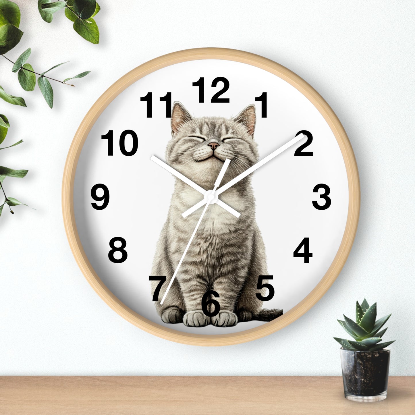 Smiling Tabby Cat Wall Clock — Cute Cat Decor for Living Room, Nursery & Gifts