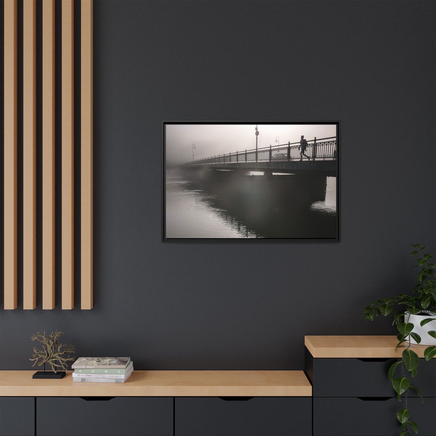 Framed Matte Canvas - Foggy Bridge Black & White Photography