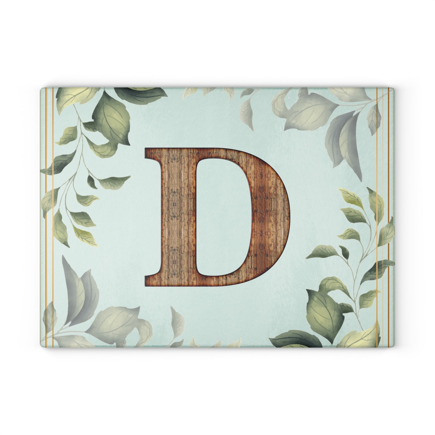 Floral Leaf Glass Cutting Board — Mint & White Decorative Kitchen Board