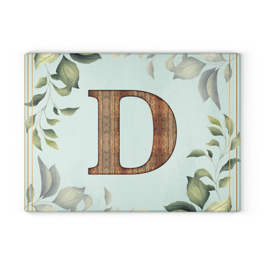 Floral Leaf Glass Cutting Board — Mint & White Decorative Kitchen Board