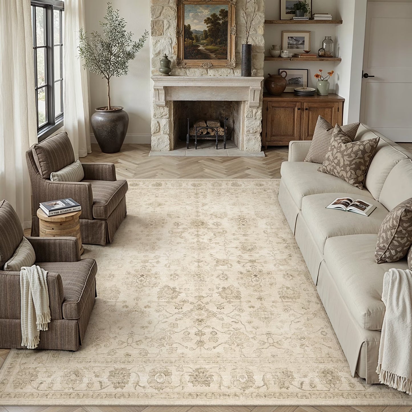 BERTHMEER 8'x10' Area Rugs for Living Room Vintage Beige Carpets